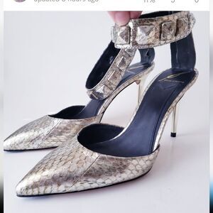 Brian Atwood Gold Snakeskin Ankle Strap Heels Mercada